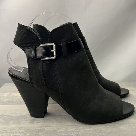 Franco Sarto Black Suede Open toe heeled booties size 9.5 - Picture 5 of 12